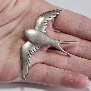 Vintage Pewter Seagull Bird Brooch Pin